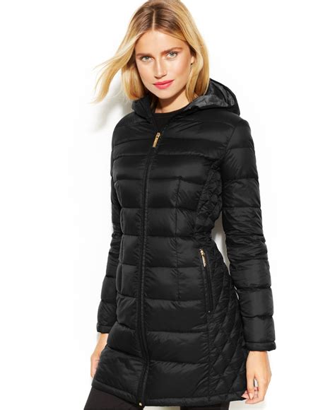 hooded long packable down puffer coat michael kors|Michael Kors removable hood coats.